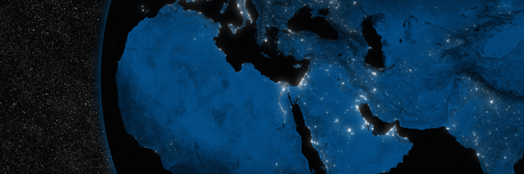 Map of middle east region at night